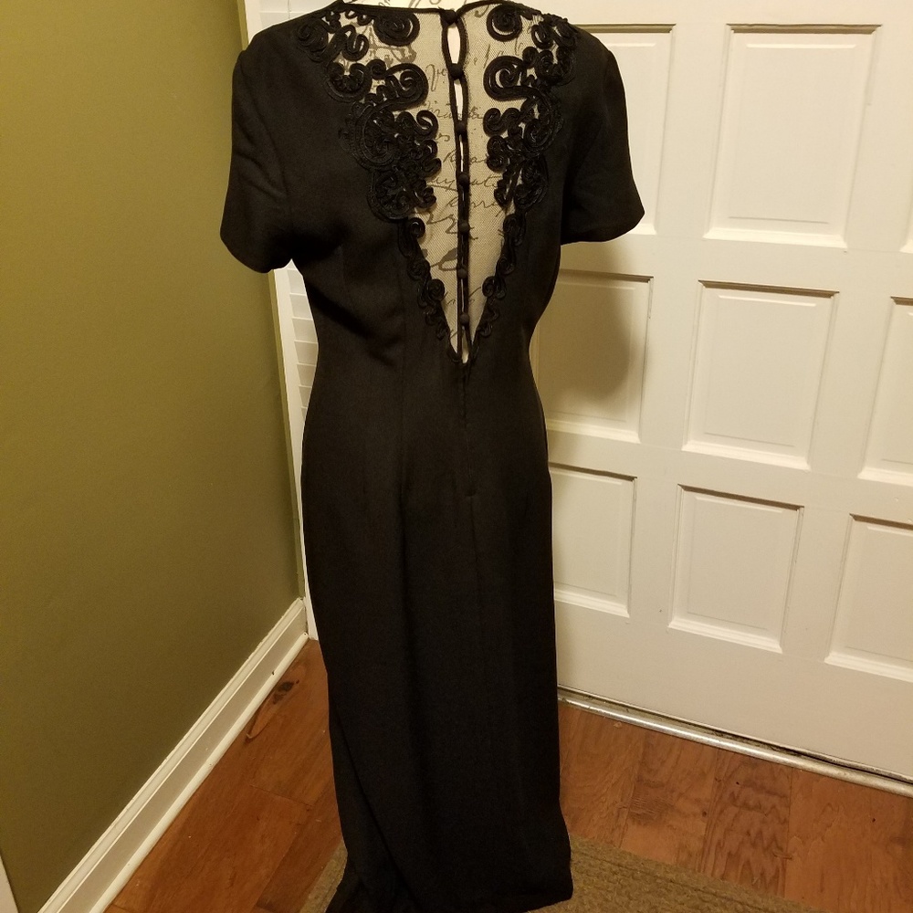 Elegant plunging back long black dress London